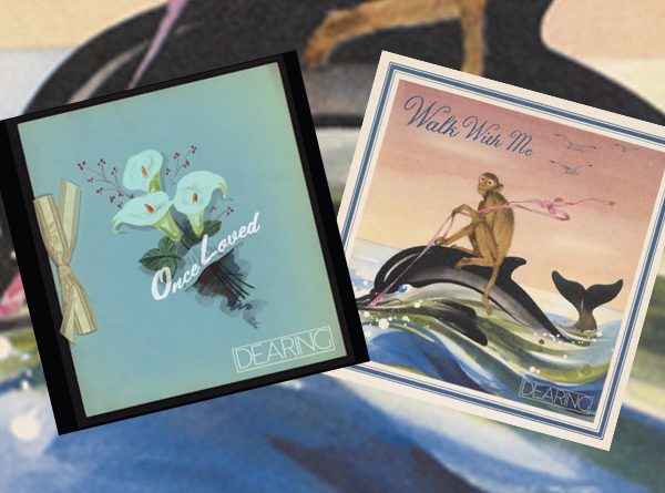 Dearing album artwork. Flowers and a monkey riding a dolphin.