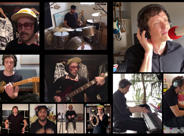 OK Go All Together Now artwork. Screen captures of the 4 members of the band recording in their homes