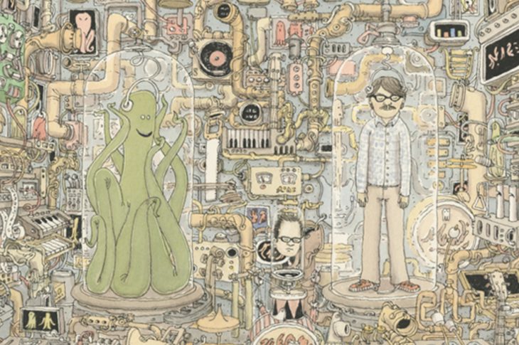 Weezer OK Human album art. Illustration of Rivers Cuomo and an Alien