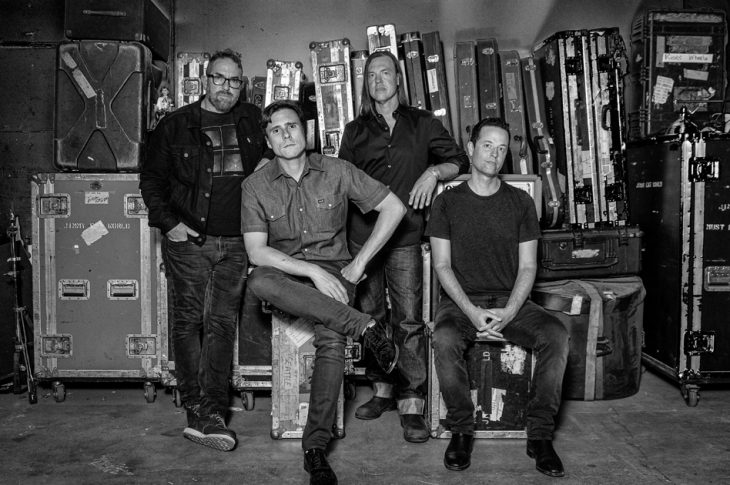 Black and white photo of Jimmy Eat World band members. Photo by Jimi Giannatti